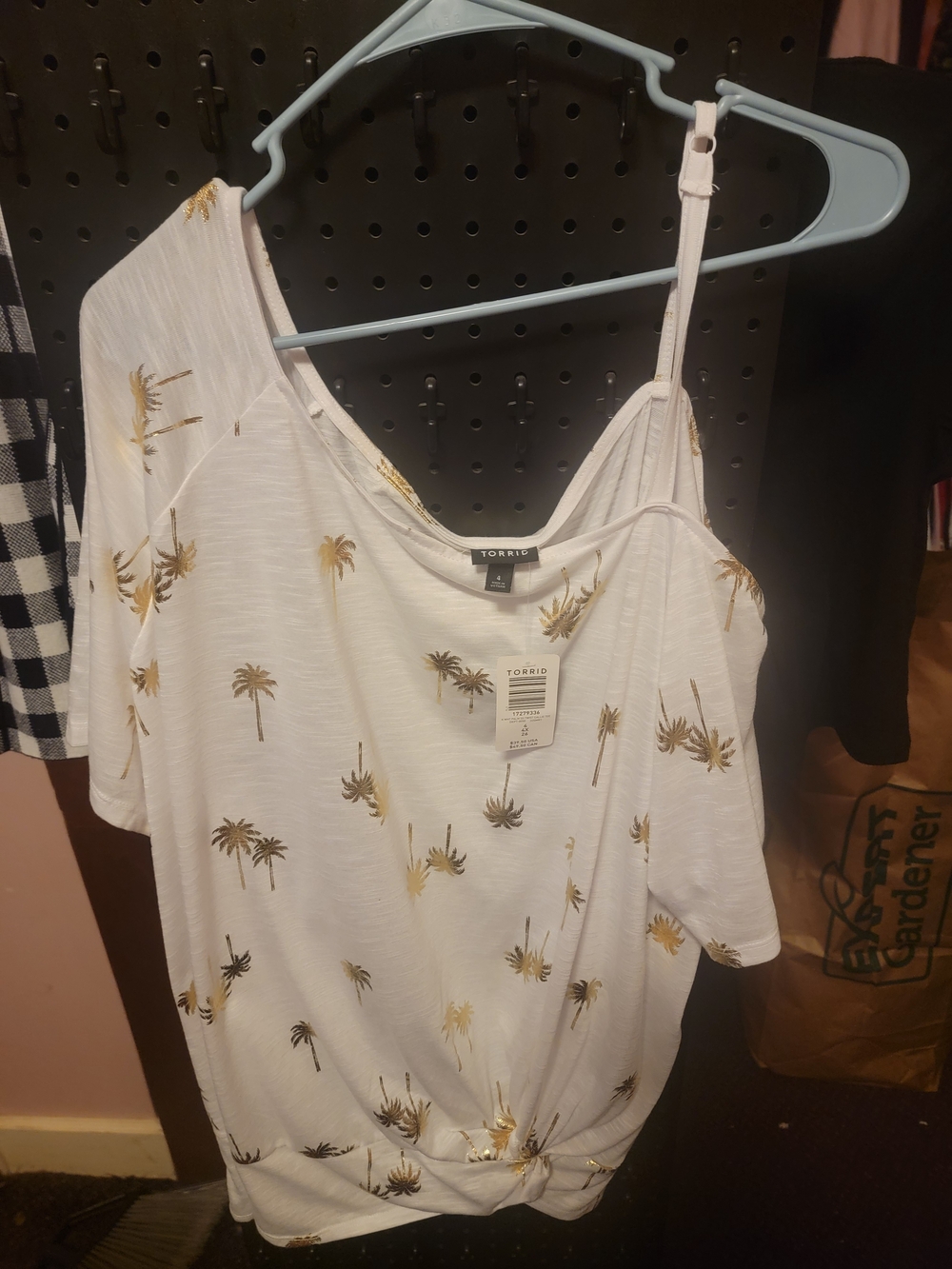 Torrid White Palm Print Cold-Shoulder Top